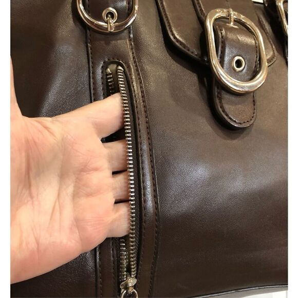 DKNY - Chocolate Brown Smooth Leather Buckle Satchel. Great Preowned Condition - Picture 8 of 15